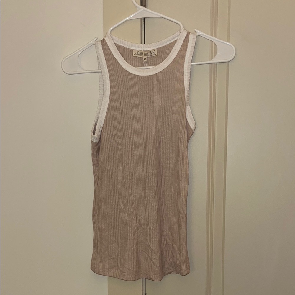 Joah Brown Tan and White Ribbed Tank Top